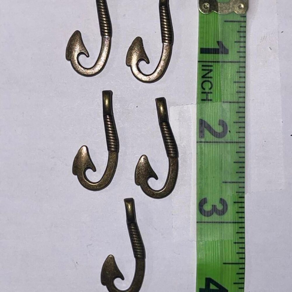 1.5" Antique Bronze Fish Hook Charms Lot of 5 Fishing Pendants Craft Findings